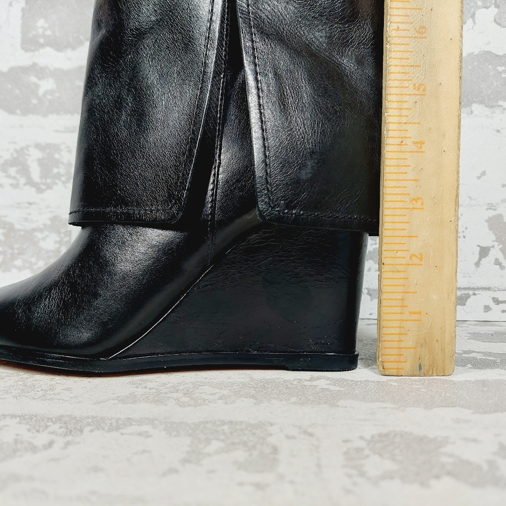 New Vince Camuto Tibani Black Leather Foldover Shaft Knee High Boot B359 - Picture 2 of 11